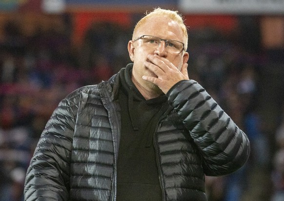 Der Trainer des FC Basel, Heiko Vogel beim Super League Meisterschaftsspiel zwischen dem FC Basel und dem Servette FC vom Samstag, 21. Oktober 2023 in Basel. (KEYSTONE/Urs Flueeler)