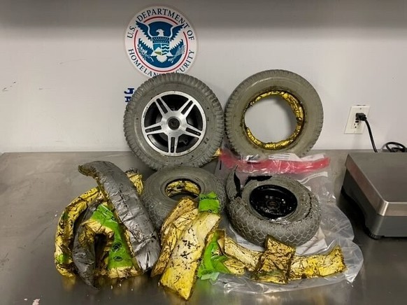 This photo provided by U. S. Customs and Border Protection shows cocaine seized by customs officers from a traveler who was smuggling the drugs in the wheels of her wheelchair at New York&#039;s Kenne ...