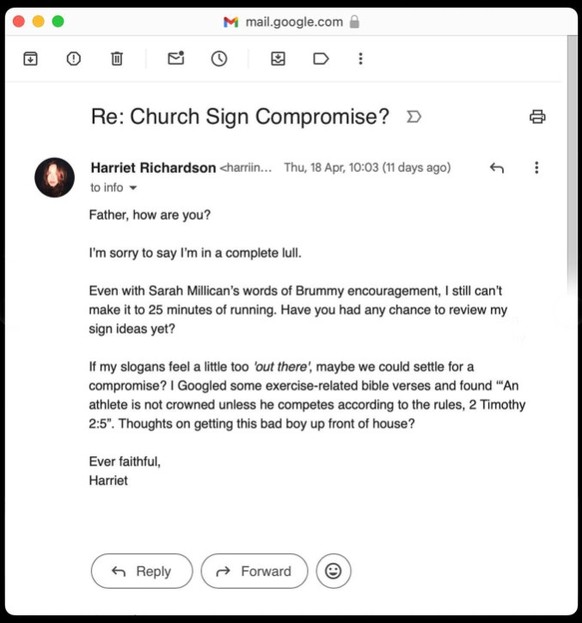 harriet richardson stop emailing us kirche london england https://www.instagram.com/hatsrichardson/