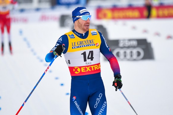 epa08845483 Dario Cologna of Switzerland in the finish area after the qualification round at the men&#039;s Sprint Classic of the FIS Cross Country World Cup in Ruka, Finland, 27 November 2020. EPA/KI ...
