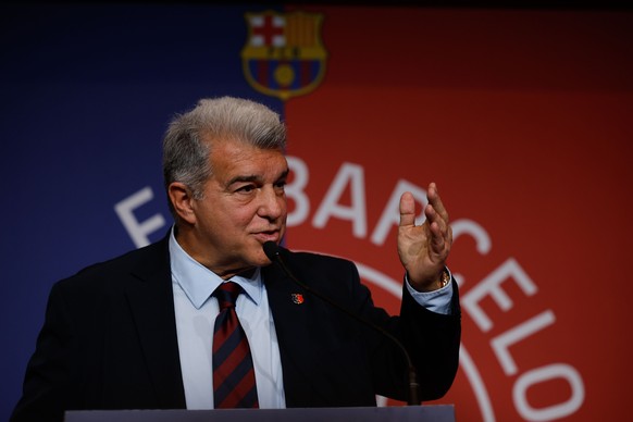 epa11782549 FC Barcelona&#039;s president Joan Laporta delivers a speech during the club&#039;s Christmas luncheon with journalists in Barcelona city, Catalonia, north-eastern Spain, 17 December 2024. ...