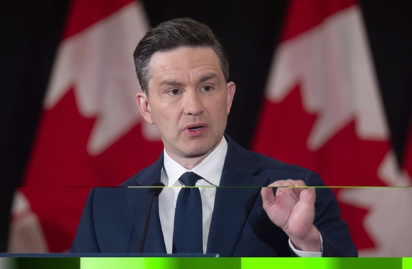 Conservative leader Pierre Poilievre speaks with reporters during a news conference, Thursday, Jan. 9, 2025 in Ottawa. (Adrian Wyld/The Canadian Press via AP)
Pierre Poilievre