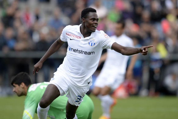 20.06.2015; Volketswil; Fussball Super League Testspiel - FC Zuerich - FC Aarau;
Dimitri Oberlin (Zuerich) jubelt nach seinem Tor zum 3:0
(Nick Soland/EQ Images)