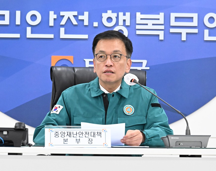 epa11796841 A handout photo made available by the South Korean Ministry of Economy and Finance shows acting South Korean President Choi Sang-mok chairing a meeting in Muan, 288 kilometers south of Seo ...