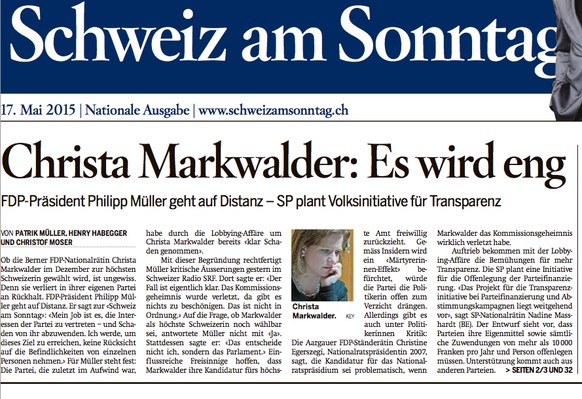 «Schweiz am Sonntag» vom 17. Mai 2015: Haarscharf analysiert.