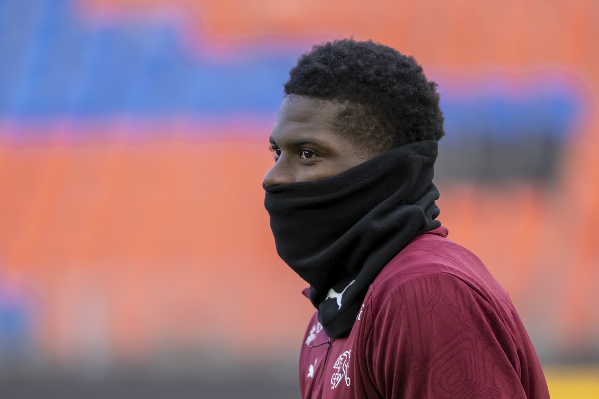 Switzerland's Breel Embolo during a training session of the Swiss national soccer team, one day before the international soccer match between Switzerland and Germany, in Basel, Switzerland, on Th ...