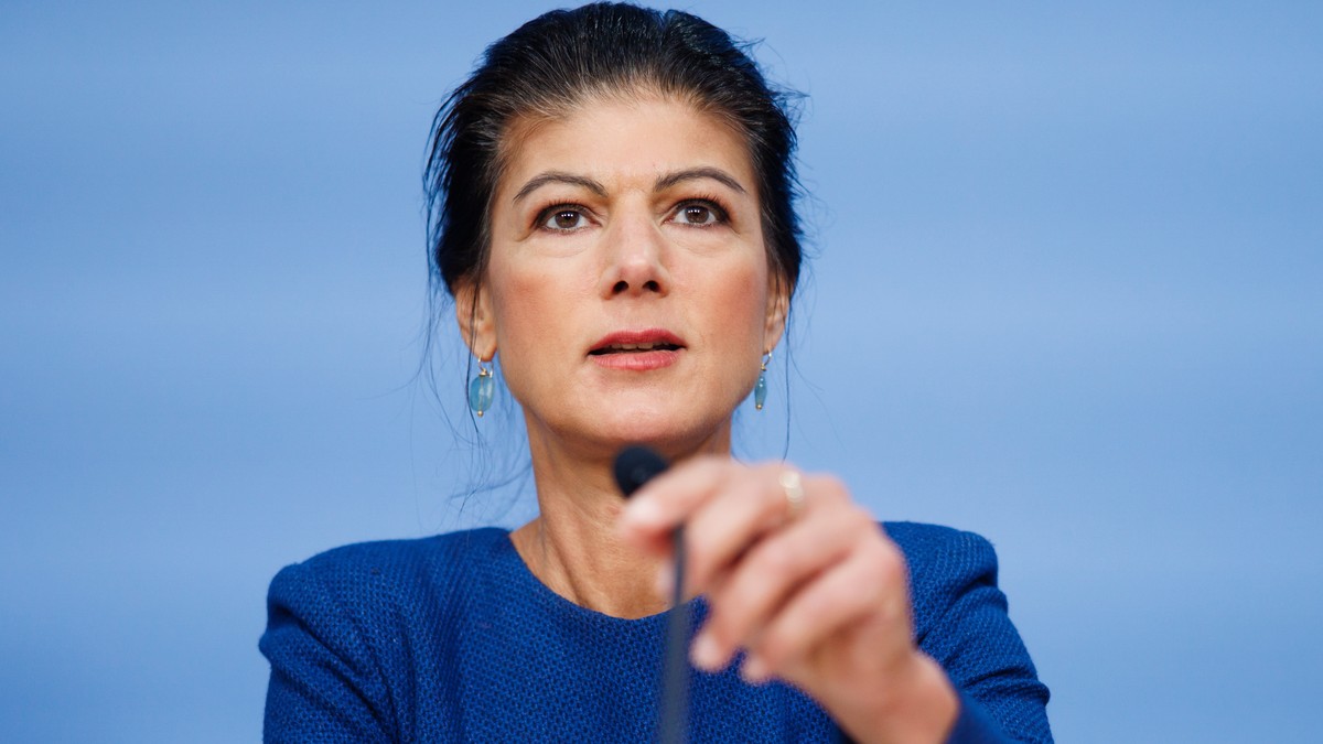 epa12516470 Sahra Wagenknecht Alliance (BSW) co-chairwoman Sahra Wagenknecht speaks during a press conference on the formation of the partys executive committee in Berlin, Germany, 10 November 2025.  ...