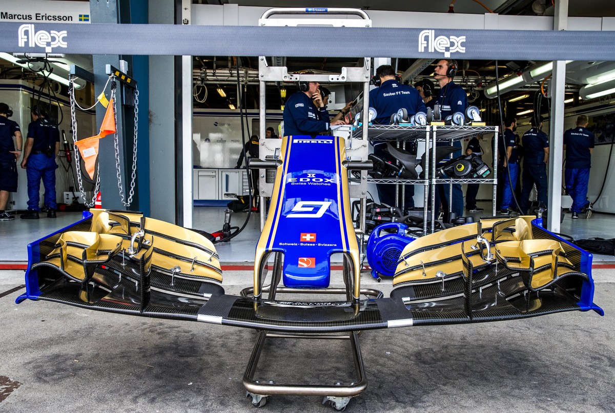 ARCHIVBILD ZUR PARTNERSCHAFT ZWISCHEN SAUBER UND ALFA ROMEO --- epa05867176 A front wing of Sweden's Marcus Ericsson of Sauber F1 Team car during the first practice session at Albert Park GP Circ ...