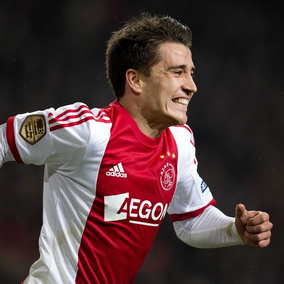 epa04037216 Bojan Krkic of Ajax Amsterdam celebrates his 2-1 goal against Feyenoord Rotterdam during their Dutch Cup soccer match in Amsterdam, The Neterlands, 22 January 2014. EPA/Olaf Kraak