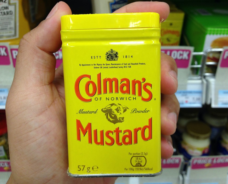 MELAKA, MALAYSIA - OCTOBER 12, 2018: Colman English Mustard double superfine powder.