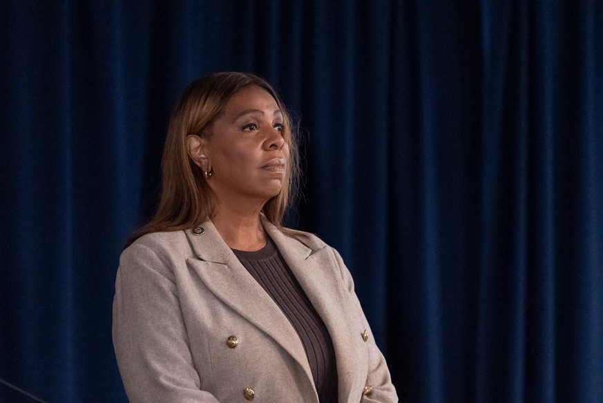 New York Attorney General Letitia James attends a news conference with New York Governor Kathy Hochul, Friday, Oct. 2, 2026, in New York. (AP Photo/Yuki Iwamura)
Letitia James
