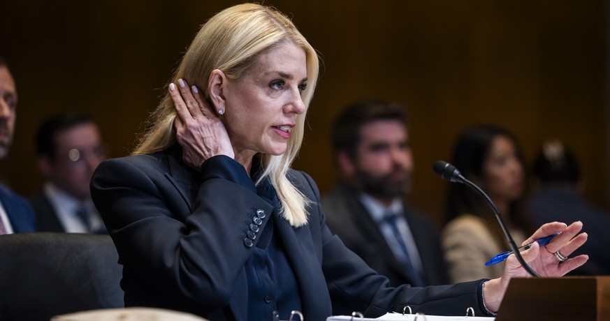 epa12196932 US Attorney General Pam Bondi testifies before the Senate Committee on Appropriations about upcoming budget estimates for the Department of Justice (DOJ) in the Dirksen Senate Office Build ...