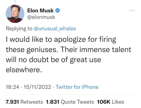 Musk verabschiedet die Gekündigten auf seine eigene Art.