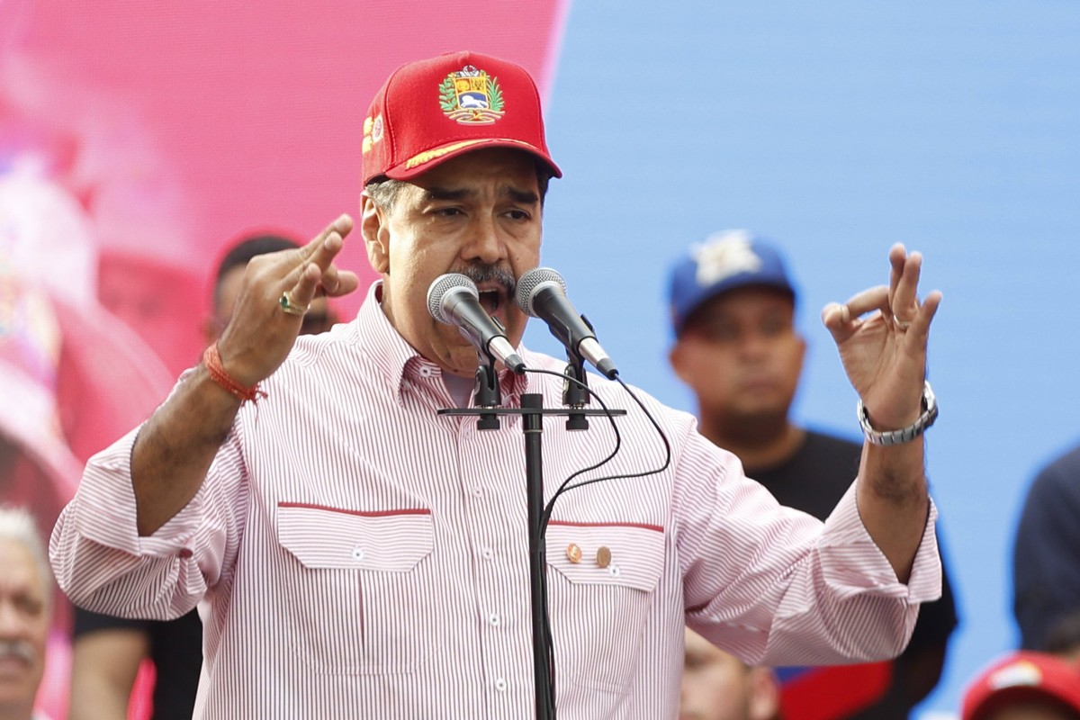 Le président autoritaire vénézuélien Nicolas Maduro, lors d'un rassemblement à Caracas, capitale du Venezuela.