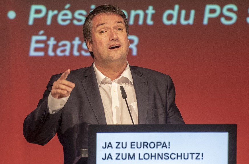 Der Praesident der SP Schweiz, Christian Levrat bei seiner Rede anlaesslich der Delegiertenversammlung der SP Schweiz vom Samstag, 2. Maerz 2019 in Goldau. (KEYSTONE/Urs Flueeler)