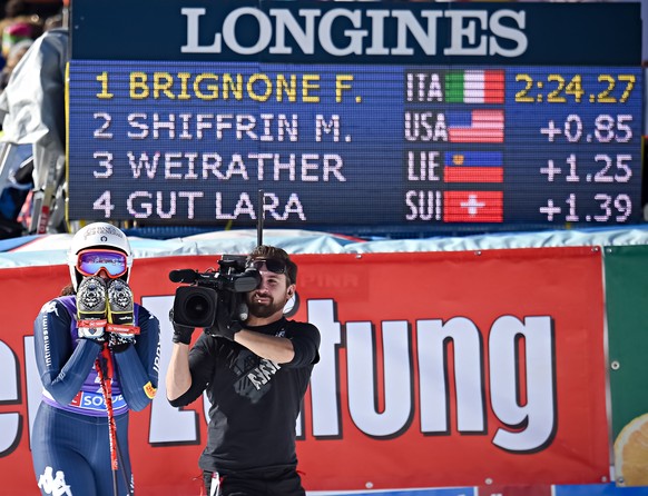 SOLDEN, AUSTRIA - OCTOBER 24: (FRANCE OUT) Federica Brignone of Italy takes 1st place during the Audi FIS Alpine Ski World Cup Women&#039;s Giant Slalom on October 24, 2015 in Soelden, Austria. (Photo ...