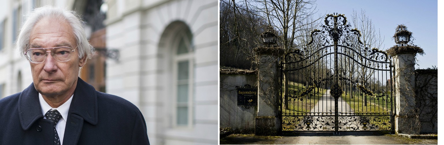 Hinter Rolf Erb werden sich die Gefängnistore schliessen. Rechts das Eingangstor zu seinem Schloss Eugensberg in Salenstein.