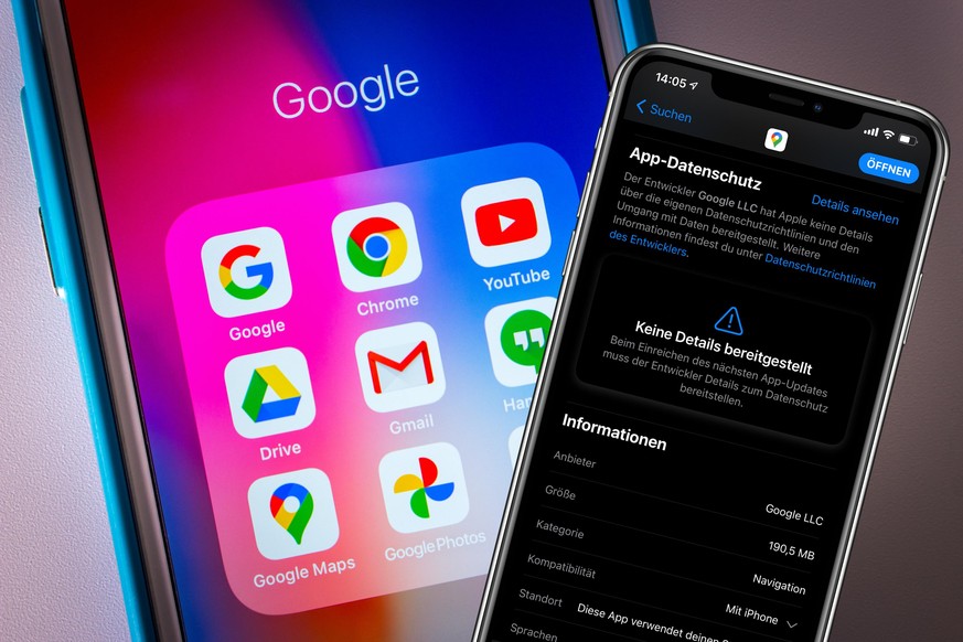 Google-Apps auf dem iPhone. Noch fehlen die Datenschutz-Angaben.