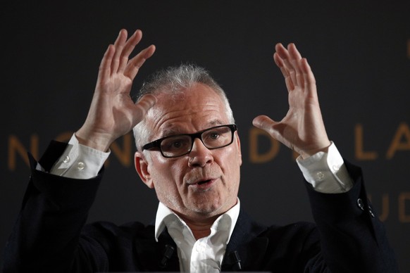 General Delegate of the Cannes Film Festival Thierry Fremaux answers reporters&#039; questions during a press conference for the presentation of the 71st Cannes film festival, in Paris, Thursday, Apri ...