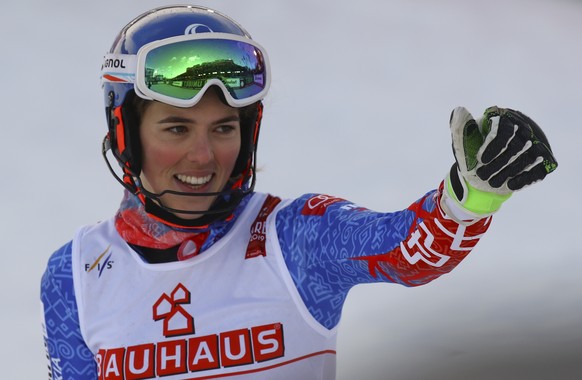 Slovakia&#039;s Petra Vlhova gets to the finish area after completing the women&#039;s slalom, at the alpine ski World Championships in Are, Sweden, Saturday, Feb. 16, 2019. (AP Photo/Alessandro Trova ...