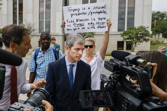 David Oscar Markus, an attorney for Ghislaine Maxwell, talks with the media outside the federal courthouse, Friday, July 25, 2025, in Tallahassee, Fla., after Deputy Attorney General Todd Blanche met  ...
