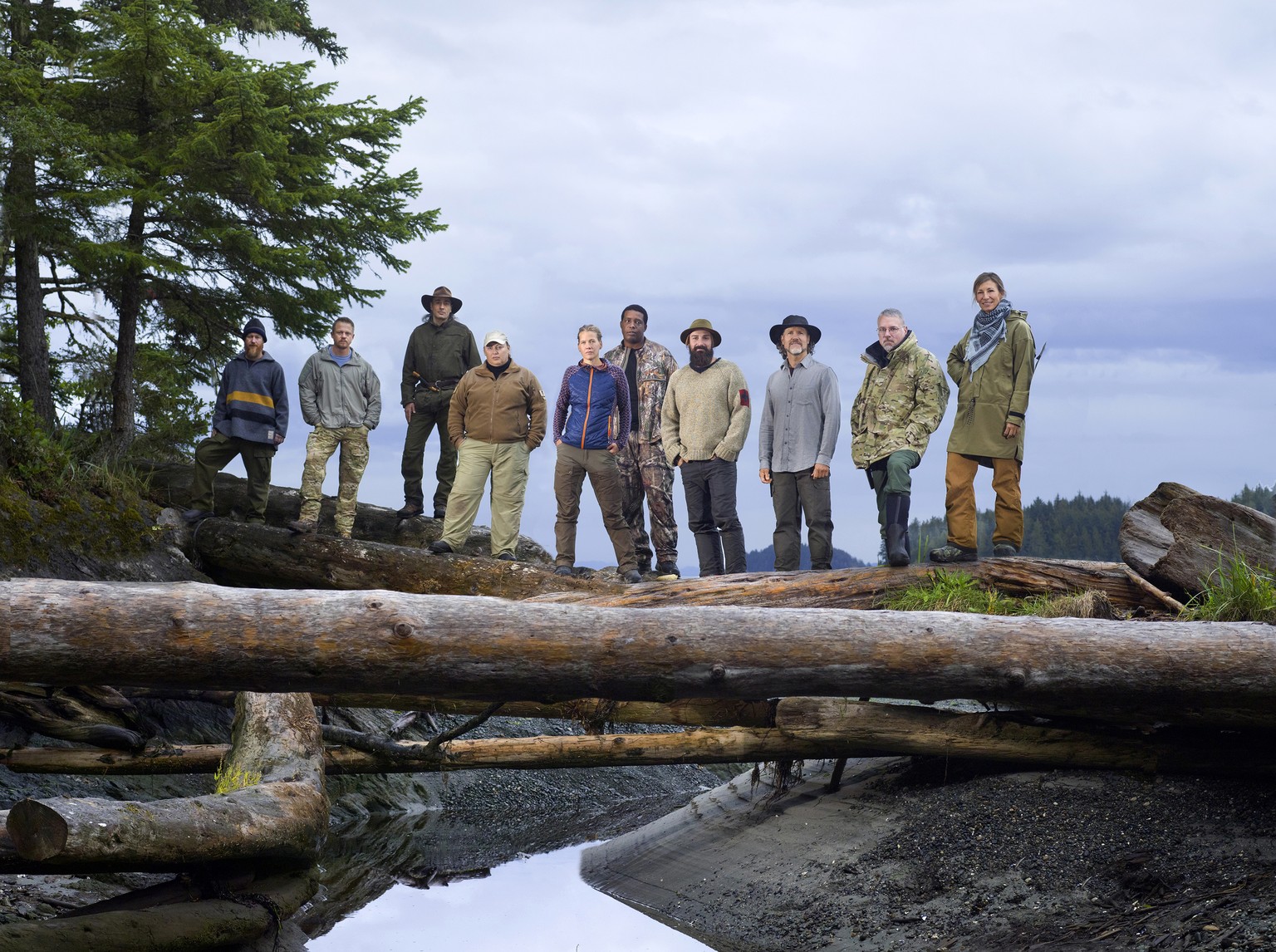 This undated photo released by A&amp;E Networks shows, from left, Larry Roberts, Justin Vititoe, Jose Martinez Amoedo, Tracy Wilson, Mary Kate Green, Desmond White, Randy Champagne, Mike Lowe, David M ...