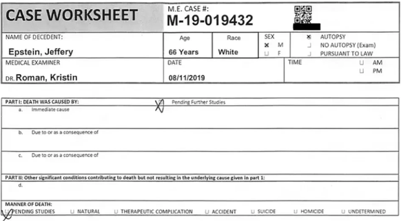 Das US-Justizministerium veröffentlichte den ersten Autopsie-Befund: Darin kreuzte Kristin Roman "vorbehaltlich weiterer Nachforschungen" bei der Todesursache an.