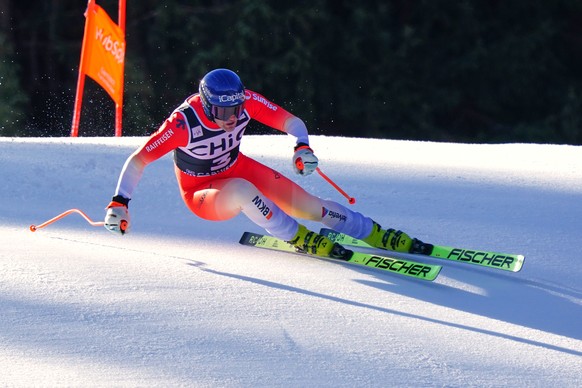 Switzerland's Stefan Rogentin speeds down the course, during a men's World Cup downhill race, in Garmisch Partenkirchen, Germany, Saturday, Feb. 28, 2026. (AP Photo/Pier Marco Tacca)
Stefan  ...
