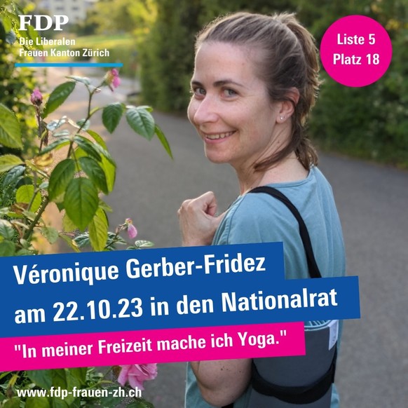 Wahlen 2023, Wahlkampfplakate: Véronique Gerber-Fridez, FDP Zürich