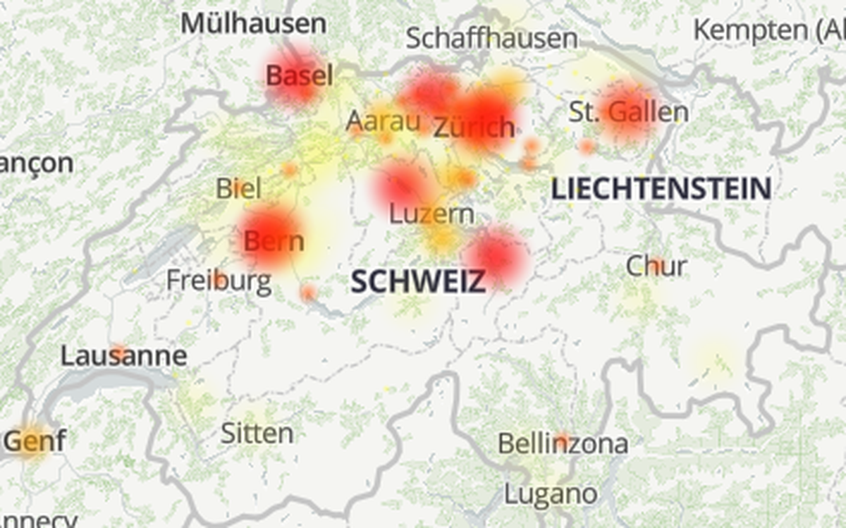 Die Störungskarte gemäss Allestörungen.ch