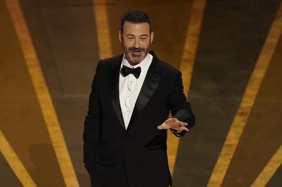 Host Jimmy Kimmel speaks at the Oscars on Sunday, March 12, 2023, at the Dolby Theatre in Los Angeles. (AP Photo/Chris Pizzello)
Jimmy Kimmel