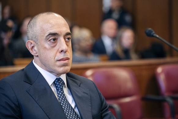 FILE - Emil Bove, attorney for former US President Donald Trump, sits Manhattan criminal court during Trump&#039;s sentencing in the hush money case in New York, Jan. 10, 2025. (Jeenah Moon/Pool Photo ...