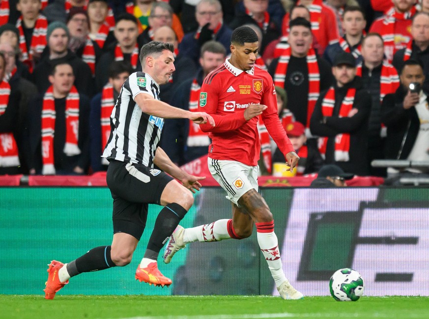 Manchester United, ManU v Newcastle United - Carabao Cup - Final - Wembley Stadium Manchester United s Marcus Rashford during the Carabao Cup Final. EDITORIAL USE ONLY No use with unauthorised audio,  ...
