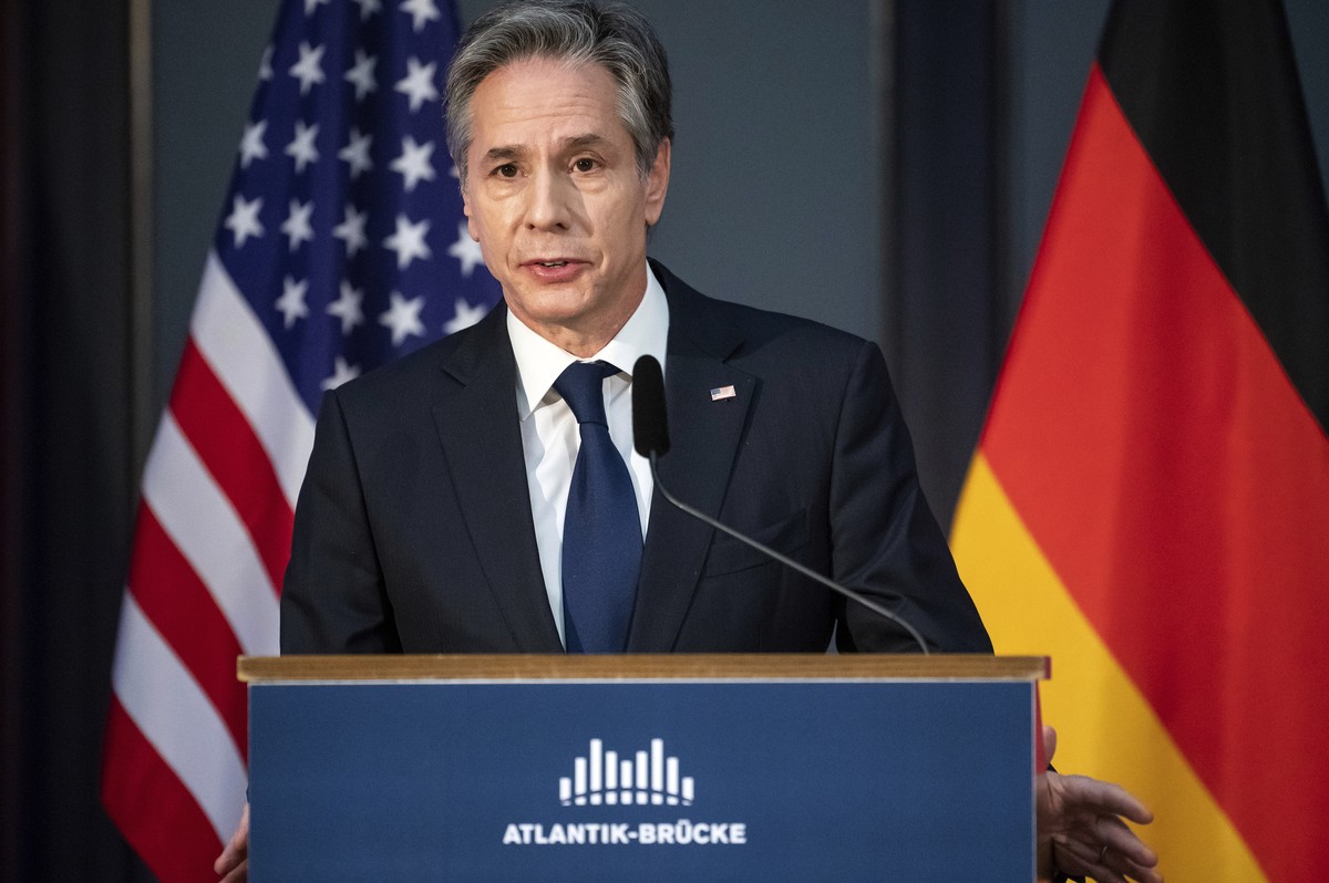 Secretary of State Antony Blinken speaks at a joint event hosted by the German Marshall Fund, the American Council on Germany, Atlantik-Br'cke, and the Aspen Institute at the Berlin-Brandenburg A ...