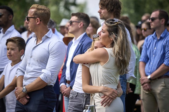 Relatives and guests attend a commemoration at the national monument in Vijfhuizen, Netherlands, Wednesday July 17, 2024, to mark the tenth anniversary of the downing of flight MH17 in eastern Ukraine ...