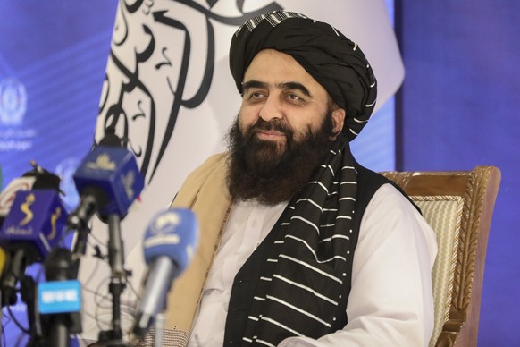 The foreign minister in Afghanistan���s new Taliban-run Cabinet, Amir Khan Muttaqi, gives a press conference in Kabul, Afghanistan, Tuesday, Sept. 14, 2021. Muttaqi said Tuesday that the government re ...