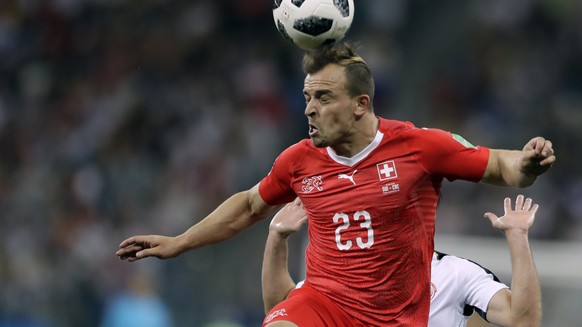 Switzerland&#039;s Xherdan Shaqiri controls the ball during the group E match between Switzerland and Costa Rica, at the 2018 soccer World Cup in the Nizhny Novgorod Stadium in Nizhny Novgorod , Russi ...