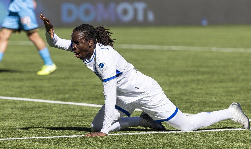 La celebration de Fousseni Diabate (LS) apres son but (1:0), lors de la rencontre de football de Swiss Super League entre le FC Lausanne-Sport, LS, et le FC Lugano, LUG, ce dimanche 18 mai 2025 au sta ...