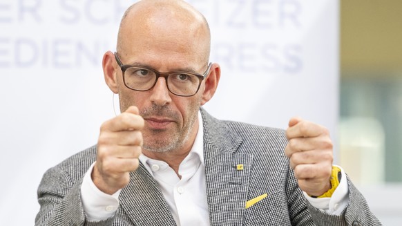 Der CEO der Schweizer Post, Pascal Grieder bei einem Gespraech anlaesslich des Swiss Media Forum vom Freitag, 8. Mai 2026 auf dem Motorschiff Diamant in Luzern. (KEYSTONE/Urs Flueeler)