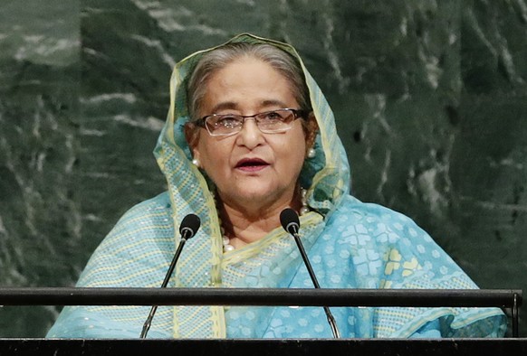 FILE - Bangladesh Prime Minister Sheikh Hasina addresses the United Nations General Assembly at the U.N. headquarters, in New York, Sept. 21, 2017. (AP Photo/Frank Franklin II, File)
Sheikh Hasina