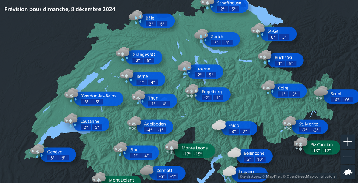 Prévisions météo dimanche 8 décembre 2024.