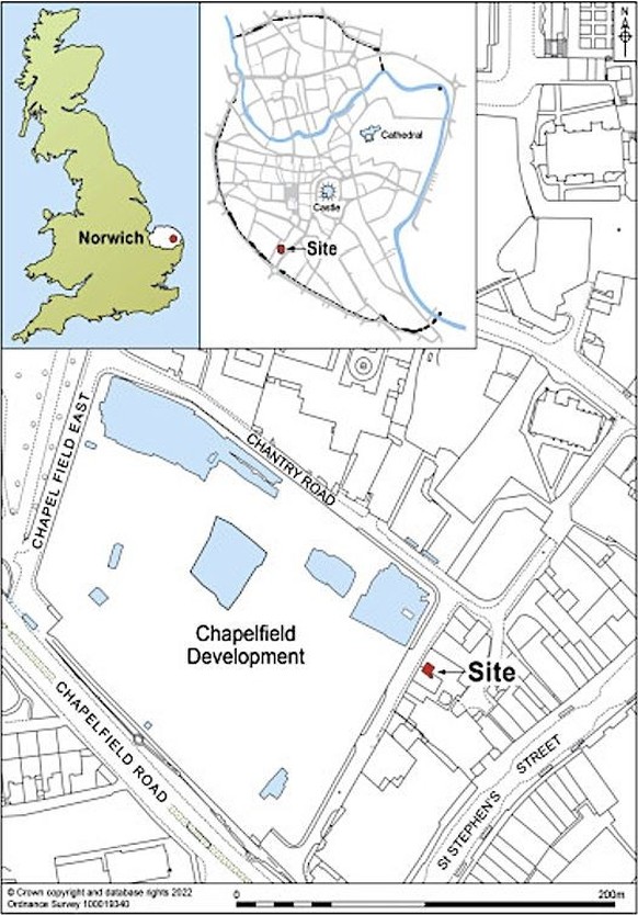 Massaker von Norwich: Fundort der menschlichen Skelette in Norwich, England.
https://www.cell.com/current-biology/fulltext/S0960-9822(22)01355-0