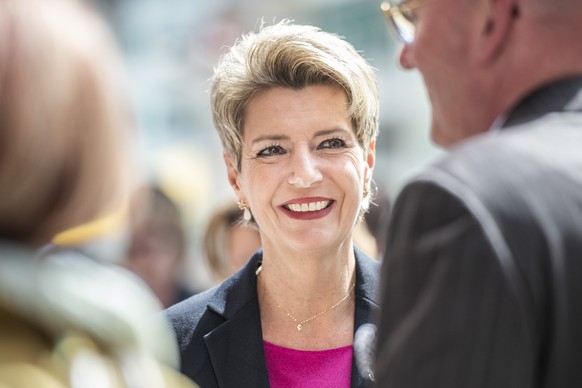 Karin Keller-Sutter, Staenderatspraesidentin, an der Appenzeller Landsgemeinde, vom Sonntag, 29. April 2018, in Appenzell. (KEYSTONE/Patrick Huerlimann)