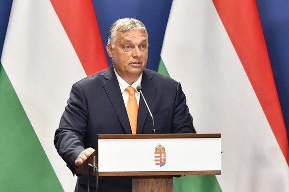 Hungarian Prime Minister Viktor Orban speaks during a joint press conference with his Serbian counterpart Ana Brnabic following the 6th Hungarian-Serbian government summit in Budapest, Hungary, Wednes ...