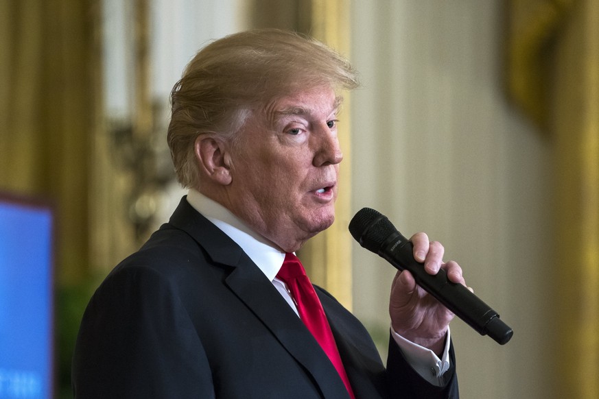 epa06573520 US President Donald J. Trump speaks briefly at an opioid summit in the East Room of the White House in Washington, DC, USA, 01 March 2018. The White House said the summit is designed to &# ...