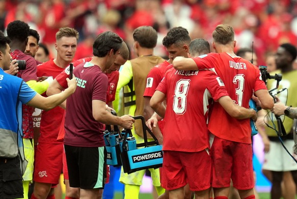 epa13061927 Swiss players react after the FIFA World Cup 2026 group stage match Switzerland against Canada, in Vancouver, Canada, 24 June 2026. EPA/BOB FRID