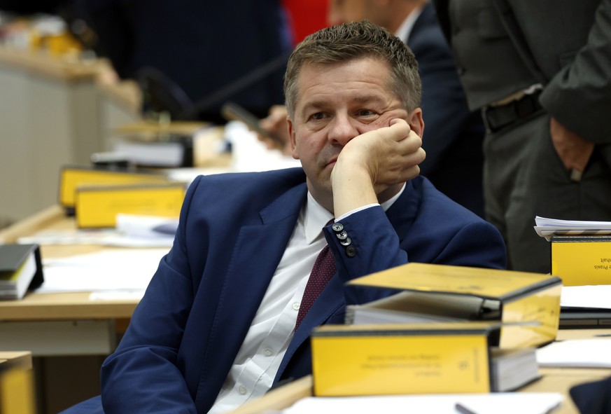 epa13284727 Saxony-Anhalt's outgoing State Premier Sven Schulze attends the constitutive session of Saxony-Anhalt's new state parliament, in Magdeburg, Germany, 06 October 2026. The newly el ...