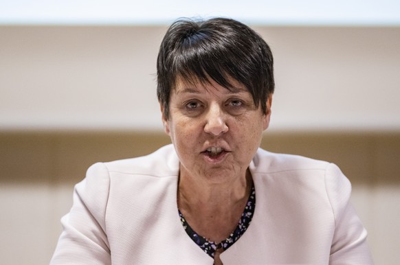 Die Schwyzer Regierungsraetin Petra Steiman-Rickenbacher anlaesslich des traditionellen Mediengespraechs des Regierungsrats des Kanton Schwyz vom Dienstagg, 23. Januar 2024 in Einsiedeln.(KEYSTONE/Urs ...