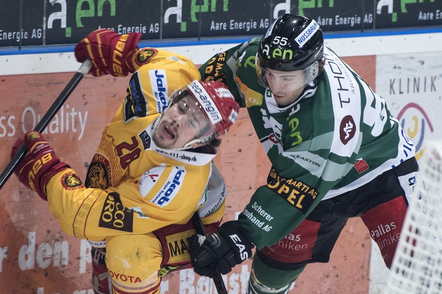 Oltens Codey Burki (rechts) gibt Yannick-Lennart Albrecht Saures.