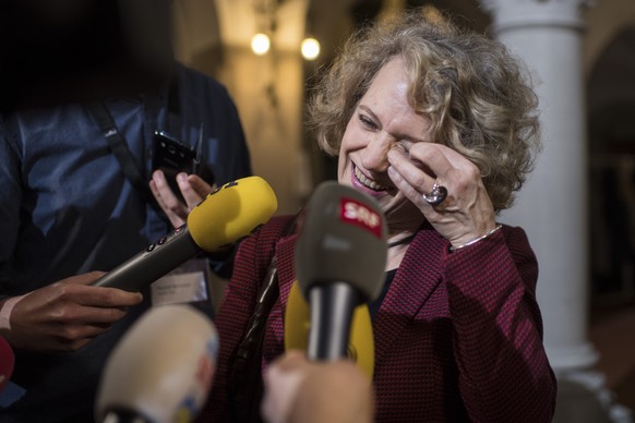 Corine Mauch freut sich ueber ihr Resultat anlaesslich der Stadtratswahlen im Stadthaus in Zuerich, aufgenommen am Sonntag, 4. Maerz 2018. (KEYSTONE/Ennio Leanza)